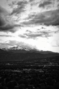 Scenic view of mountains against cloudy sky