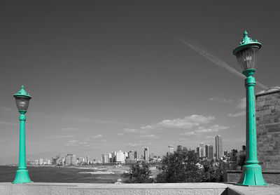 Communications tower in city