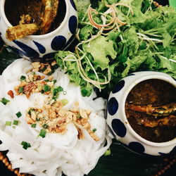 High angle view of meal served in plate