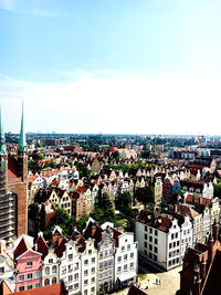 High angle shot of townscape against sky