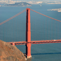 View of suspension bridge over sea