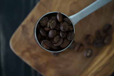 High angle view of coffee beans on table