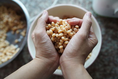 High angle view of person preparing food
