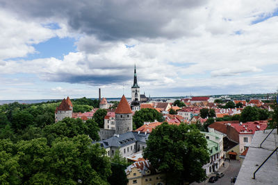 High angle view of buildings in city