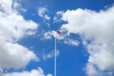 Low angle view of flag against sky