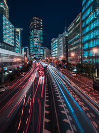 Light trails on road at night