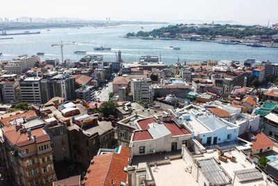 High angle view of buildings in city