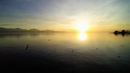 Scenic view of lake at sunset