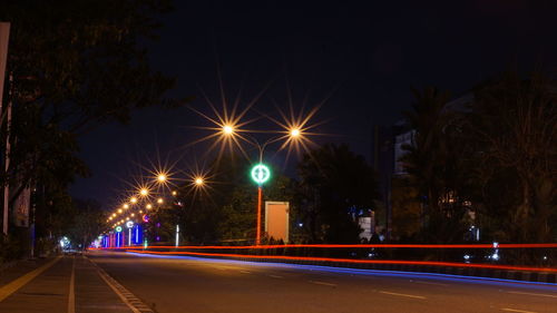 Light trails on road at night