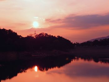 Scenic view of lake against sky during sunset