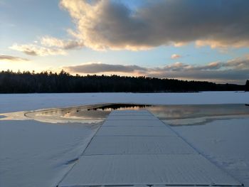 Scenic view of lake against sky during sunset
