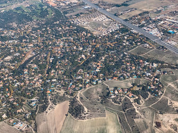 High angle view of city buildings