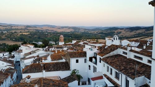 High angle view of townscape against sky