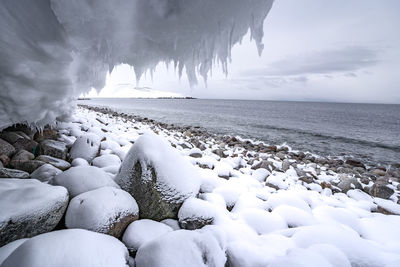 Scenic view of sea against sky during winter