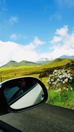 Reflection of road on side-view mirror