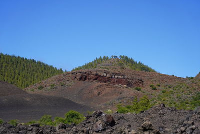 Scenic view of land against clear blue sky