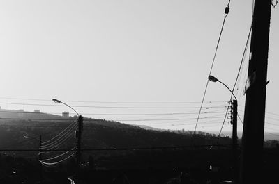 Overhead cable car against clear sky