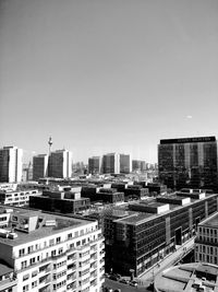 Cityscape against clear sky