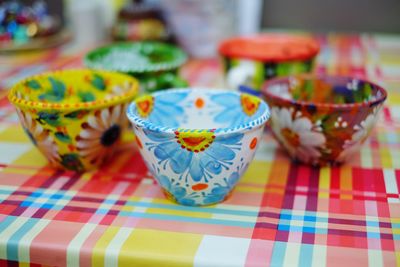 Close-up of multi colored table