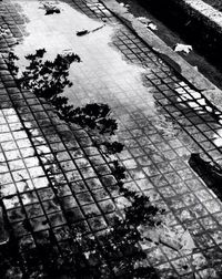 High angle view of puddle on road