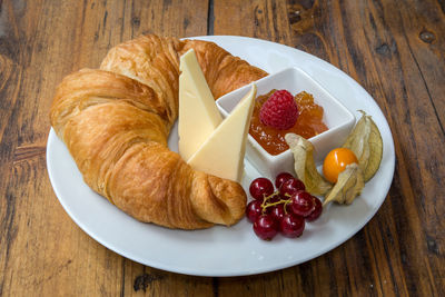 High angle view of breakfast in plate