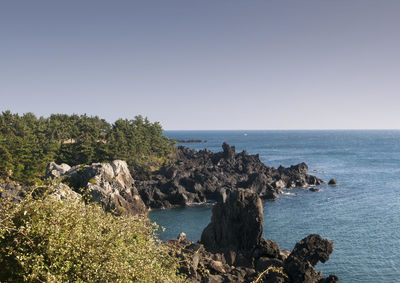 Scenic view of sea against clear sky