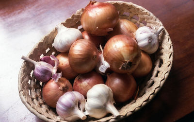 High angle view of eggs in container on table