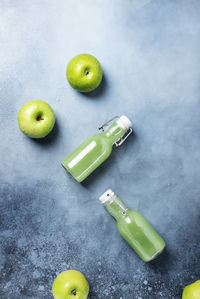 High angle view of green fruits on table