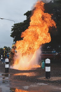 View of fire at night