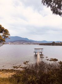 Scenic view of lake against sky