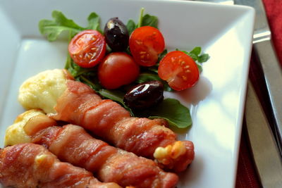 High angle view of salad in plate on table