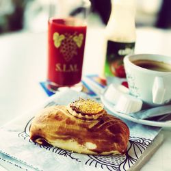 Close-up of breakfast on table