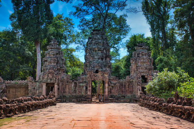 Preah khan temple site among the ancient ruins of angkor wat hindu temple complex in cambodia