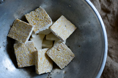 High angle view of sweet food in bowl on table