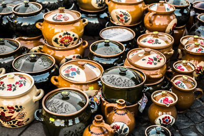 Traditional romanian handmade ceramics market at the potters fair from sibiu, romania