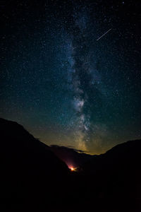 Scenic view of mountains against sky at night