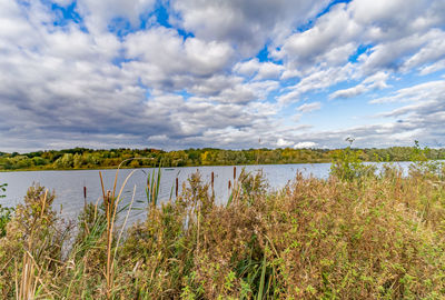 Scenic view of lake against sky