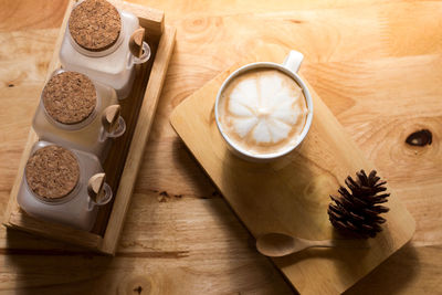 High angle view of coffee on table