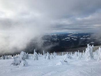 Panoramic view of frozen landscape against sky