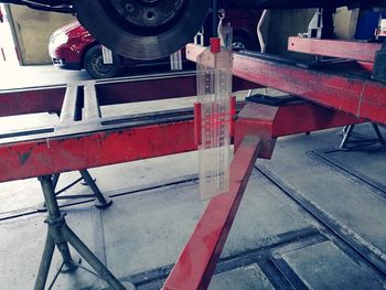 Close-up view of red wheel