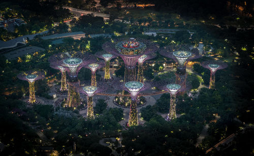 High angle view of illuminated decoration in glass at night