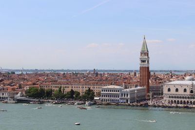 Aerial view of grand canal and st mark square against sky on sunny day