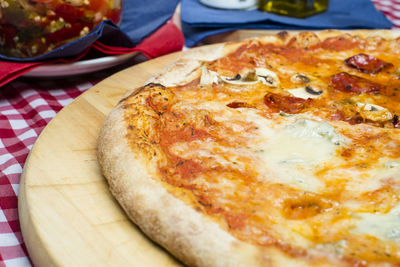 Close-up of pizza on table