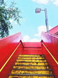 Low angle view of steps against sky