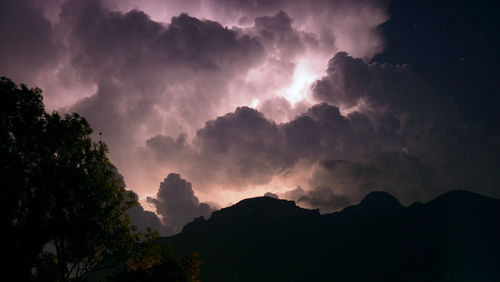 Low angle view of silhouette mountains against sky