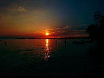 Scenic view of lake against sky during sunset