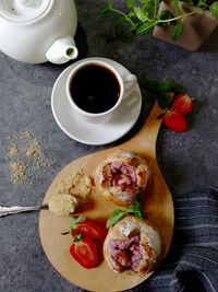 High angle view of breakfast on table