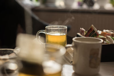 Close-up of tea served on table