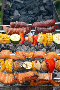 Close-up of meat on barbecue grill