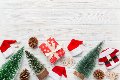 High angle view of christmas decoration on table